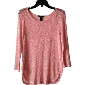 Forever 21 Women's Pink and Cream Knit Sheer Sweater